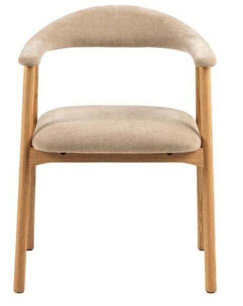 Widok od frontu na krzesło Sagi I, ukazujący miękkie siedzisko i strukturę tkaniny Danny Beige.