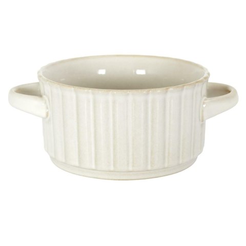 Ceramiczna ryflowana miseczka z uszami Beju Burosu w kolorze beżowym na białym tle.