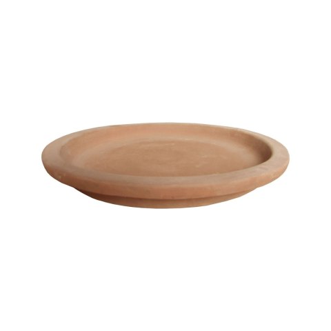 Okrągła podstawka pod doniczkę Suna II z naturalnej terakoty o średnicy 35 cm na białym tle.