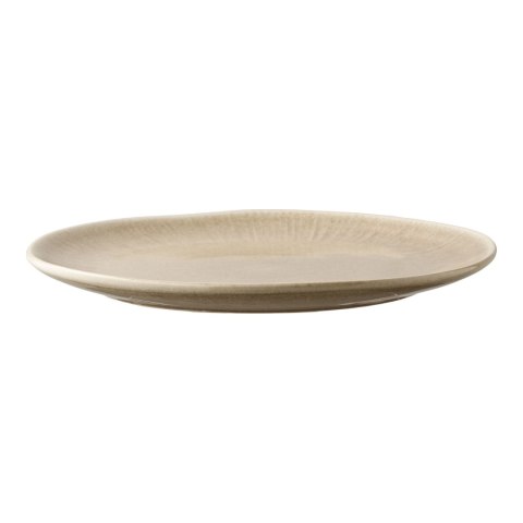Jeden beżowy talerz ceramiczny Shusho III o wysokości 2 cm pokazany pod kątem na czystym białym tle.