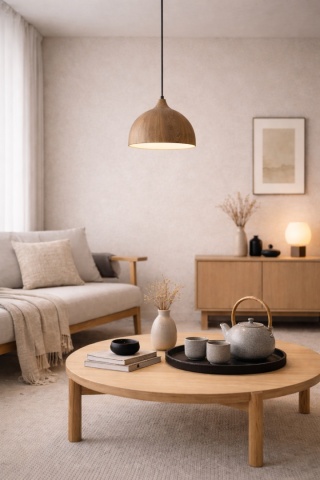 Lampa dębowa wisząca Japandi Mori II