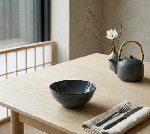 Mała misa ceramiczna Midori III granatowa na stole