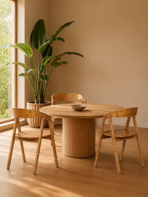 Krzesło dębowe Aori Natural Oak przy dębowym stole w minimalistycznym wnętrzu