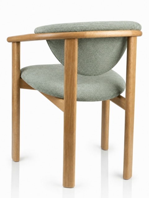 Krzesło tapicerowane japandi z podłokietnikami Avori Sage - widok z tyłu