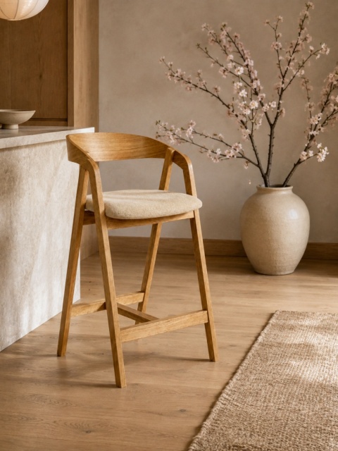 Hoker dębowy Aori Oak Almond w minimalistycznym wnętrzu na dębowej podłodze