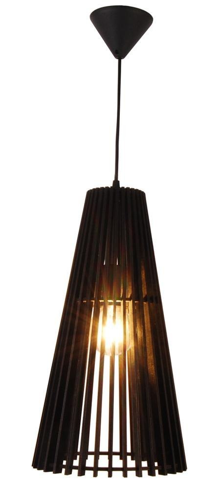 lampa wisząca czarna Komorebi I z ażurowym drewnianym kloszem