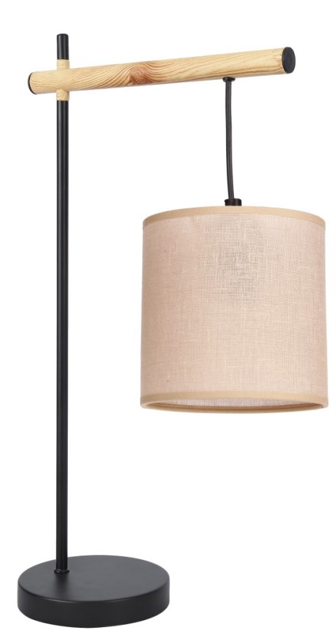 lampa stołowa rei teburu czarna z drewnem i abażurem widok produktu