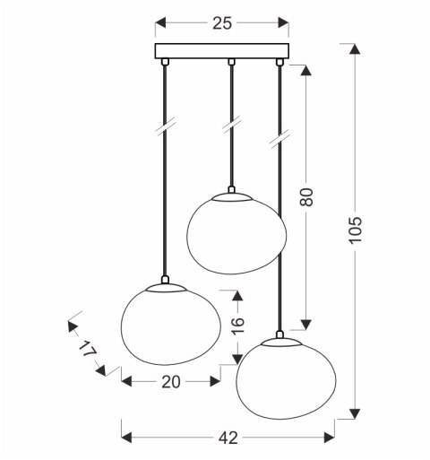 lampa wisząca Nagare San – schemat techniczny z wymiarami