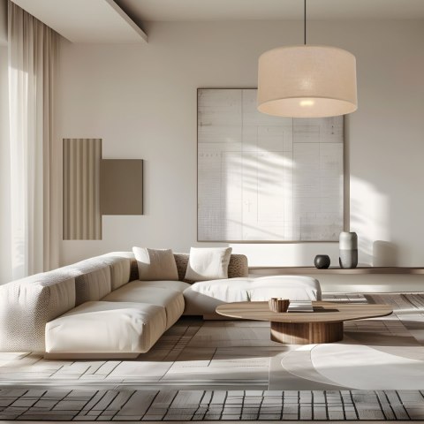 lampa wisząca japandi Maika Kinari w jasnym salonie z dużą sofą
