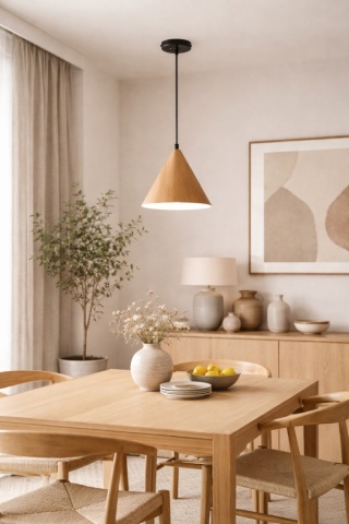 Lampa wisząca dębowa stożkowa japandi Koan I