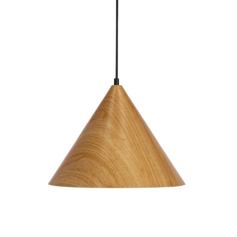lampa wisząca Koan II z drewnianym kloszem w formie stożka