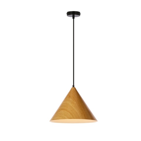lampa wisząca dębowa Koan II ze stożkowym kloszem