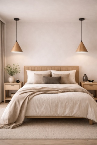 Lampa wisząca dębowa stożkowa japandi Koan II