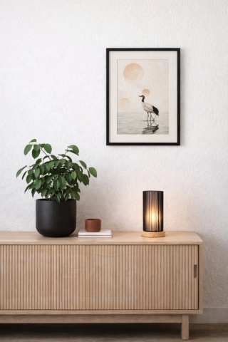 Lampa stołowa czarna drewniana japandi Yogiri