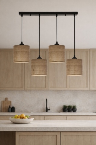 Lampa wisząca rattanowa japandi orzechowa Kurumi IV