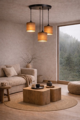 Lampa wisząca rattanowa japandi orzechowa Kurumi III