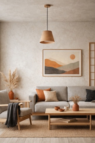 Lampa wisząca drewniana japandi dębowa stożkowa Nara