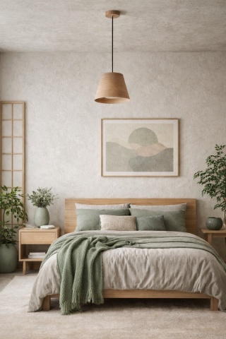 Lampa wisząca drewniana japandi dębowa stożkowa Nara