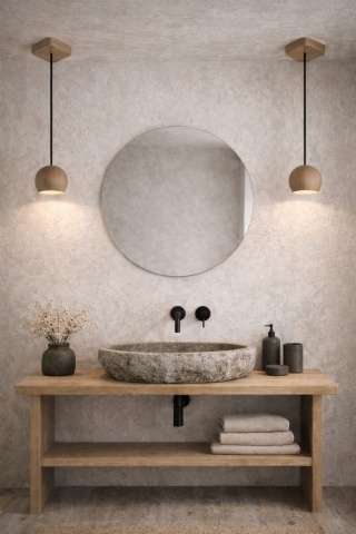 Lampa wisząca dębowa japandi Tama I