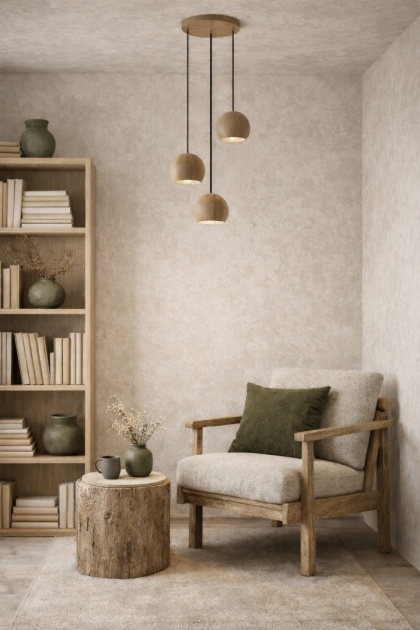 Lampa wisząca dębowa japandi Tama III