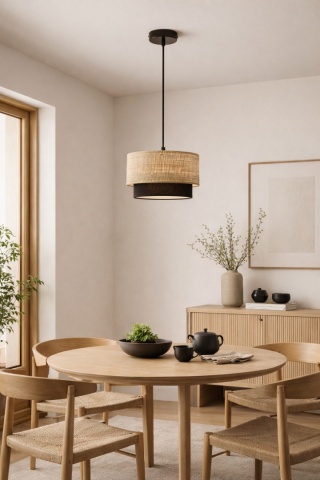 Lampa wisząca rattanowa beżowa czarna japandi Kagehikari