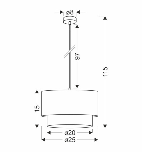 lampa wisząca Kagehikari – schemat techniczny z wymiarami