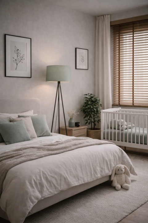 lampa stojąca japandi maika midori w sypialni