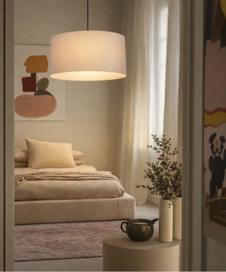 Lampa wisząca beżowa tkaninowa japandi Maika Kinari