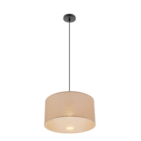 lampa wisząca Maika Kinari z tkaninowym abażurem i czarnym zawieszeniem