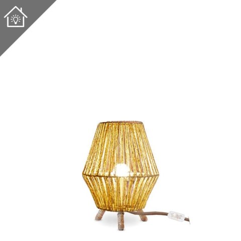 lampa stołowa japandi pleciona z włókien roślinnych