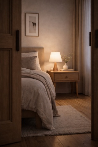 Lampa stołowa drewniana japandi Hinoki Tēburu
