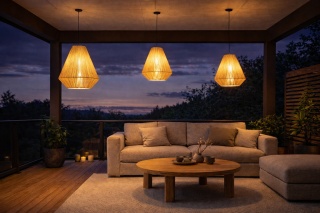 Lampa wisząca rattanowa japandi beżowa Asa