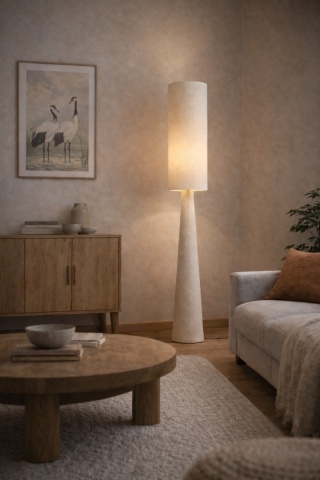Lampa podłogowa japandi lniana beżowa Kinari Sei 190 cm
