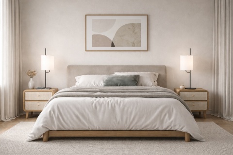 lampa stołowa japandi sumi teburu w sypialni na stolikach nocnych