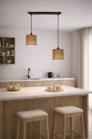 Lampa wisząca rattanowa japandi orzechowa Kurumi II