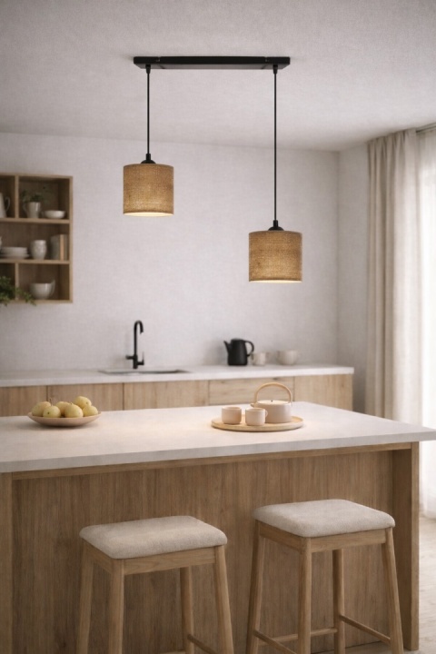 Lampa wisząca rattanowa japandi orzechowa Kurumi II