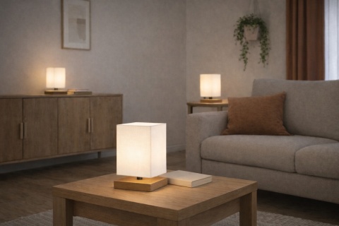 lampa stołowa kaku teburu na stoliku kawowym w salonie