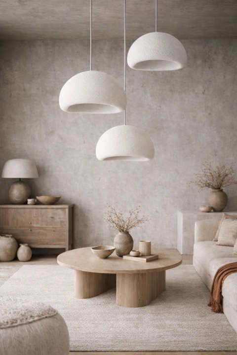 kompozycja lamp wiszących japandi Kasumi 40 cm w salonie