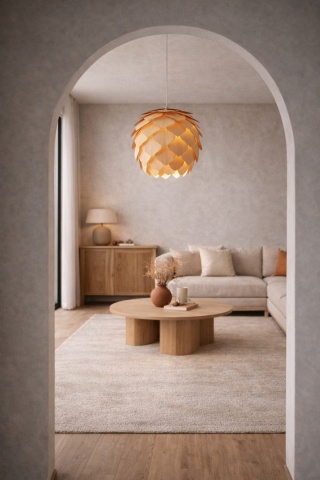 Lampa wisząca drewniana japandi szyszka Kodama