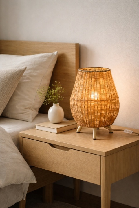 lampa stołowa japandi natsu ami teburu na stoliku nocnym przy łóżku