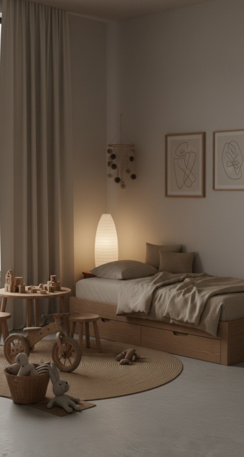 Lampa stołowa papierowa Andon Teburu w sypialni przy łóżku
