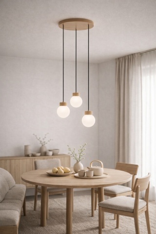 Potrójna dębowa lampa wisząca Hikari III