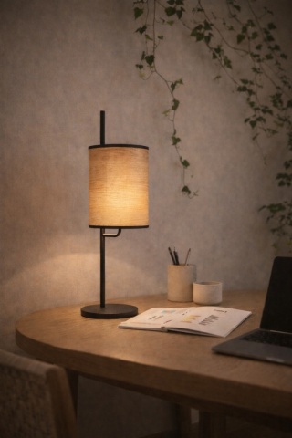 Lampa stołowa japandi czarna z abażurem Arashi Teburu