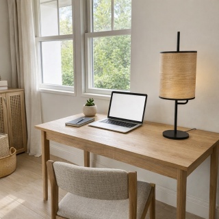 Lampa stołowa japandi czarna z abażurem Arashi Teburu