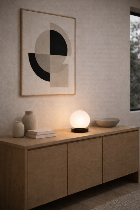 lampa stołowa kula nagare teburu na komodzie w salonie