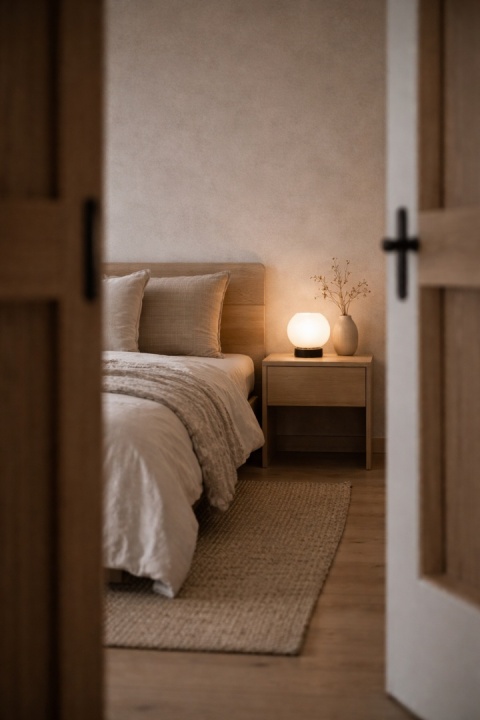 lampa stołowa japandi nagare teburu na stoliku nocnym w sypialni