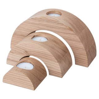 Zestaw dębowych świeczników Fukurou I – 3 minimalistyczne łuki