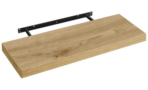 Detal montażowy półki Koi I ukazujący czarny metalowy wspornik i gruby blat w kolorze dąb artisan.