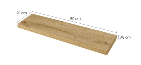 Schemat techniczny półki Koi II przedstawiający wymiary: 80 cm szerokości, 20 cm głębokości i 3,8 cm wysokości.