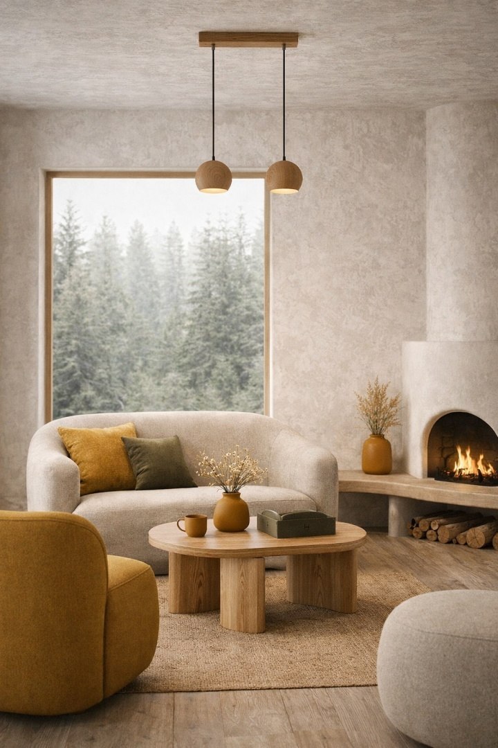 Lampa japandi z litego drewna dębowego